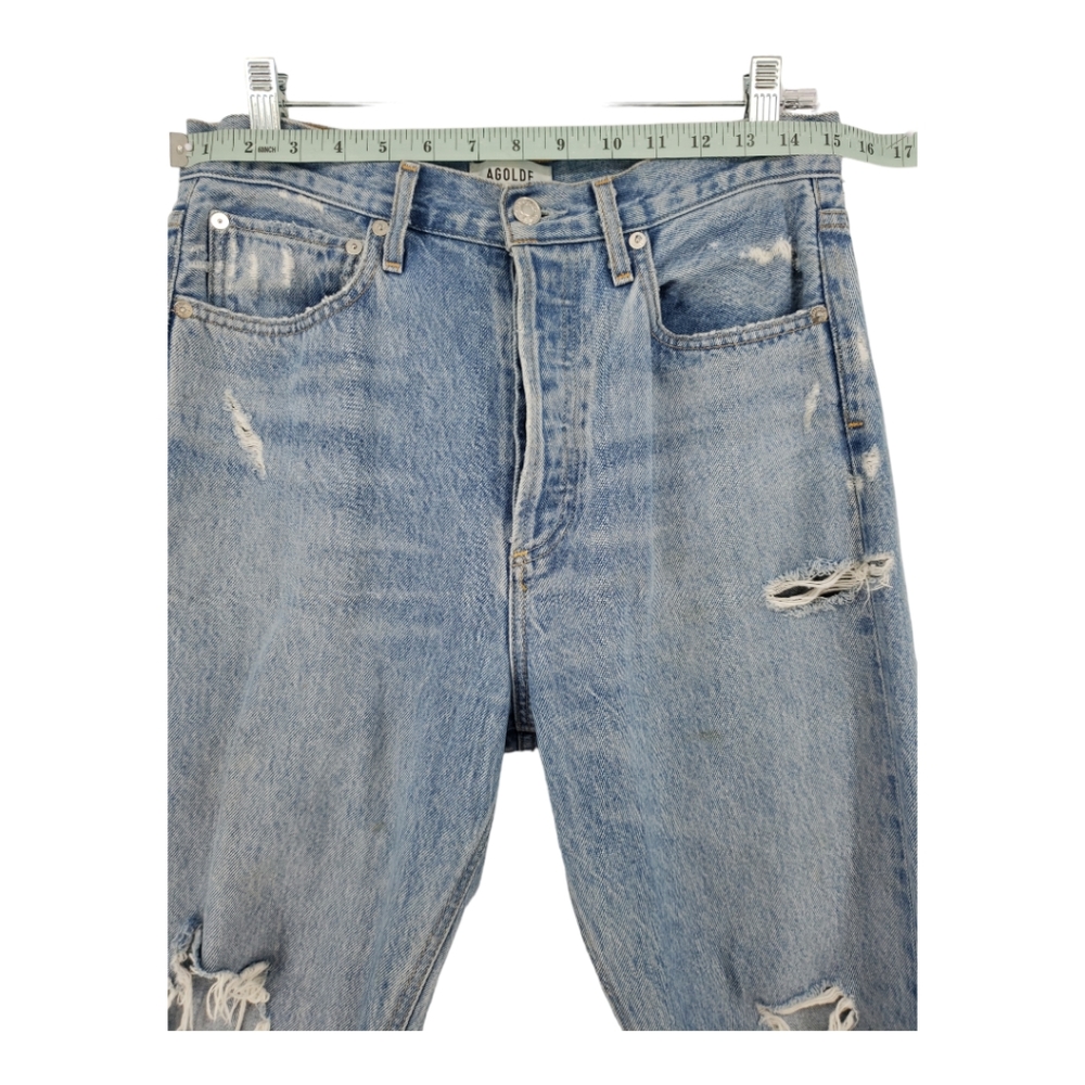 Agolde 90's Mid Rise Distressed Jeans 100% Cotton Size 27 Button Fly - Picture 6 of 13